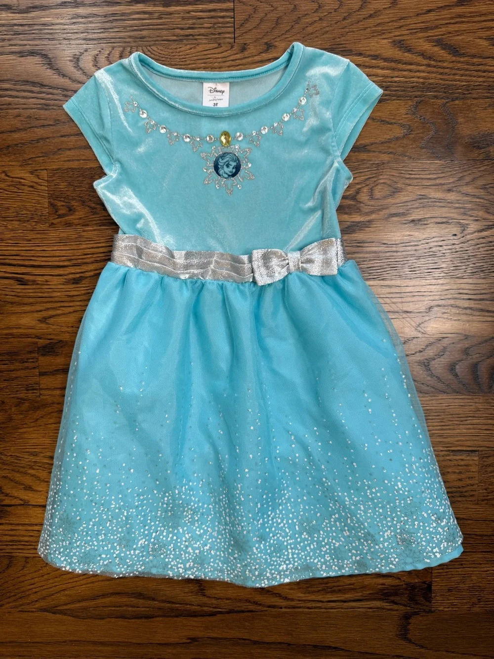 Disney Jumping Beans Sparkling Aqua Princess Elsa Dress Silver Belt Size 3T